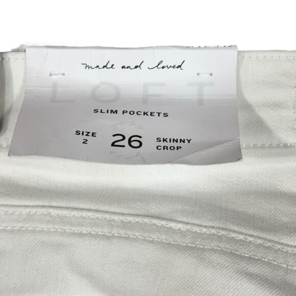 LOFT SZ 26/2 Skinny Crop Jeans Mid-Rise Stretch Frayed Hems Pocket Zip-Fly White - Picture 6 of 12